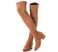 Mtzyoa Oberschenkelhoher Blockabsatz, Damenstiefel, spitzer Zehenbereich, Stretch, Overknee-Stiefel, Braun/5,1 cm Absatz, 39 EU