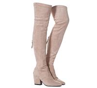 Mtzyoa Oberschenkelhoher Blockabsatz, Damenstiefel, spitzer Zehenbereich, Stretch, Overknee-Stiefel, Cremefarben/7,6 cm Absatz, 39 EU