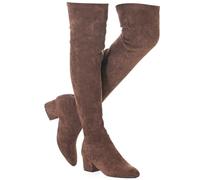 Mtzyoa Oberschenkelhoher Blockabsatz, Damenstiefel, spitzer Zehenbereich, Stretch, Overknee-Stiefel, Kaffeebraun/5,1 cm Absatz, 37 EU