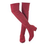 Mtzyoa Oberschenkelhoher Blockabsatz, Damenstiefel, spitzer Zehenbereich, Stretch, Overknee-Stiefel, Rubinrot/5,1 cm Absatz, 38 EU