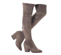 Mtzyoa Oberschenkelhoher Blockabsatz, Damenstiefel, spitzer Zehenbereich, Stretch, Overknee-Stiefel, Schokoladenbraun/7,6 cm Absatz, 39 EU