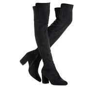 Mtzyoa Oberschenkelhoher Blockabsatz, Damenstiefel, spitzer Zehenbereich, Stretch, Overknee-Stiefel, Schwarz, 42 EU