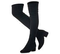 Mtzyoa Oberschenkelhoher Blockabsatz, Damenstiefel, spitzer Zehenbereich, Stretch, Overknee-Stiefel, Schwarz/5,1 cm Absatz, 39 EU