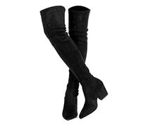 Mtzyoa Oberschenkelhoher Blockabsatz, Damenstiefel, spitzer Zehenbereich, Stretch, Overknee-Stiefel, Schwarz, 39 EU