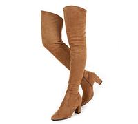 Mtzyoa Overknee-Stiefel für Damen, Oberschenkelhoch, Blockabsatz, OTK-Stretch, Stiletto-Absatz, spitzer Zehenbereich, Braun (elastisches Band), 37 EU