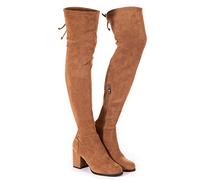 Mtzyoa Overknee-Stiefel für Damen, Schnürung, Oberschenkelhoch, Wildleder, lang, OTK, Blockabsatz, Stretch, Schwarz/Braun, Brauner Schnürschuh, 40.5 EU