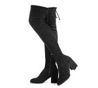 Mtzyoa Overknee-Stiefel für Damen, Schnürung, Oberschenkelhoch, Wildleder, lang, OTK, Blockabsatz, Stretch, Schwarz/Braun, Schwarz; zum Schnüren, 39 EU