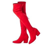 Mtzyoa Overknee-Stiefel für Damen, Wildleder, Oberschenkelhoch, niedriger Blockabsatz, Stretch, OTK, Gehkomfort, Rot/7,6 cm Absatz, 38 EU