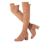 Mtzyoa Overknee-Stiefel für Damen, Wildleder, Oberschenkelhoch, niedriger Blockabsatz, Stretch, OTK, Gehkomfort, Braun/6,3 cm Absatz, 39 EU