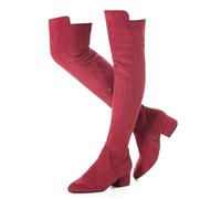 Mtzyoa Overknee-Stiefel für Damen, Wildleder, Oberschenkelhoch, niedriger Blockabsatz, Stretch, OTK, Gehkomfort, Rubinrot/5,1 cm Absatz, 39 EU