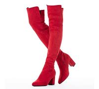 Mtzyoa Overknee-Stiefel für Damen, Wildleder, Oberschenkelhoch, niedriger Blockabsatz, Stretch, OTK, Gehkomfort, Rot/7,6 cm Absatz, 40 EU