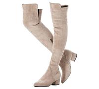 Mtzyoa Overknee-Stiefel für Damen, Wildleder, Oberschenkelhoch, niedriger Blockabsatz, Stretch, OTK, Gehkomfort, Cremefarben/5,1 cm Absatz, 39 EU