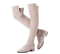 Mtzyoa Overknee-Stiefel für Damen, Wildleder, Oberschenkelhoch, niedriger Blockabsatz, Stretch, OTK, Gehkomfort, Neutral/2,5 cm Absatz, 39 EU