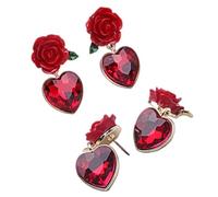 MUCKLILY 2 Paar Herzförmige Ohrstecker mit Blumenmotiv aus 925 Stück Silber Valentinstag Ohrschmuck für Frauen Party und Alltagsschmuck