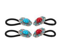 MUCKLILY 4 Stück Boho Haargummis mit Vintage Blumen Elastische Haarschlaufen aus Weichem Seil Ethnisch Inspiriert Hohe Dehnbarkeit Rote und Blaue Haarbänder für Frauen Geeignet für