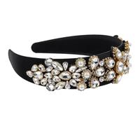 MUCKLILY Breites Vintage Stirnband mit Perlen und Strass Modischer Haarreif für Festliche Anlässe Schwarzer und Weißer Kopfschmuck für Frauen und Mädchen