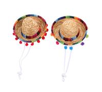 MUELODSIC 2 Stück Mini Sombrero Partyhüte für Haustiere Leichter Strohhut mit Mexikanischem Design Lustiger Kostümhut für Hunde Katzen Welpen Bequemes Accessoire für Festliche Fotos und