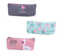 MUELODSIC 3 Stück Federmäppchen aus Canvas Flamingo Motiv Großem Fassungsvermögen mit Reißverschluss Stiftetasche für Schüler und Studenten Zufällige Farbe