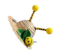 MUELODSIC Haustier Strohhut mit Bienendesign Verstellbarer Sommer Hut für Kleine Hunde und Katzen Hautfreundlich und Leicht Fotorequisite für Haustiergeburtstag und Party