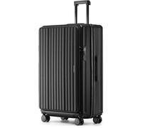 Münicase Koffer Expandierbar - Hartschalen-Trolley mit Oberseiten-Öffnung, Kompressionsgurt & extra Stauraum | Strapazierfähig,Dehnungsfuge Kratzfest, leicht (Schwarz, XL-80cm)