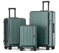 Münicase Koffer Expandierbar - Hartschalen-Trolley mit Oberseiten-Öffnung, Kompressionsgurt & extra Stauraum | Strapazierfähig, Dehnungsfuge, Kratzfest, leicht (Dunkelgreen, Set)