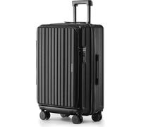 Münicase Koffer Expandierbar - Hartschalen-Trolley mit Oberseiten-Öffnung, Kompressionsgurt & extra Stauraum | Strapazierfähig, Kratzfest, leicht (Schwarz, L-65cm)