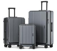 Münicase Koffer Expandierbar - Hartschalen-Trolley mit Oberseiten-Öffnung, Kompressionsgurt & extra Stauraum | Strapazierfähig, Dehnungsfuge, Kratzfest, leicht (Businessgrey, Set)