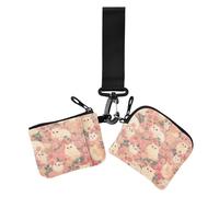 Münzbeutel für Damen, Cartoon-Motiv, niedliches rosa Kätzchen, Kartenhalter, große Kapazität, Ausweishalter, Schutz mit Reißverschlusstasche für den täglichen Gebrauch, 2 Stück, Niedliches rosa