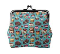 Münzbörse mit Aufdruck "Afternoon Tea Cake Print" für Damen, Kiss-Lock-Geldbörse, kleine Geldbörse aus PU-Leder
