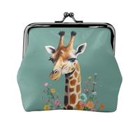 Münzgeldbörse aus Leder für Damen, Clutch, große Sonnenblume, Kleingeldbörse mit Kiss-Lock Mini-Geldbörse, Kartenhalter, Giraffe mit Blumen, Eine Größe, Münzgeldbörse