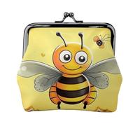 Münzgeldbörse aus Leder für Damen mit Kussschloss, Biene auf dem quadratischen Clutch, Mini-Geldbörse