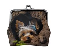 Münzgeldbörse aus Leder für Damen mit Kussschloss, ein kleiner Yorkshire Terrier, Clutch, Mini-Geldbörse