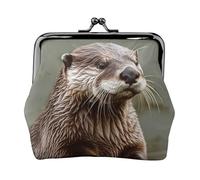 Münzgeldbörse aus Leder für Damen mit Kussschloss, Ottertier-Clutch, Mini-Geldbörse