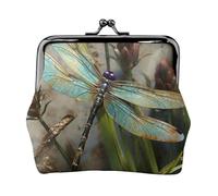 Münzgeldbörse aus Leder für Damen mit Kussschloss, Tanzende Libelle, Clutch, Mini-Geldbörse