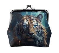Münzgeldbörse aus Leder für Damen mit Kussschloss, Tiger, Clutch, Mini-Geldbörse