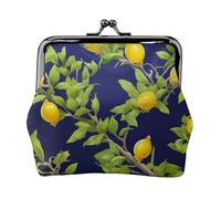 Münzgeldbörse aus Leder für Damen mit Kussschloss, Zitronenbaum, Clutch, Mini-Geldbörse