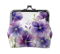 Münzgeldbörse aus Leder für Damen mit Kussverschluss, Aquarellfarben, violette Blumen, Clutch, Mini-Geldbörse