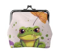 Münzgeldbörse aus Leder für Damen mit Kussverschluss, Blättern und Frosch, Clutch, Mini-Geldbörse