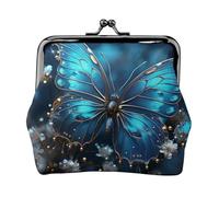 Münzgeldbörse aus Leder für Damen mit Kussverschluss, blauer Schmetterling und Mond, Clutch, Mini-Geldbörse