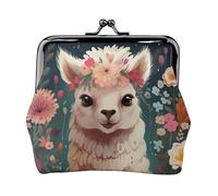 Münzgeldbörse aus Leder für Damen mit Kussverschluss, Blume, Alpaka, Clutch, Geldbörse, Mini-Geldbörse