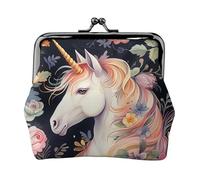 Münzgeldbörse aus Leder für Damen mit Kussverschluss, Blume, Clutch, Mini-Geldbörse