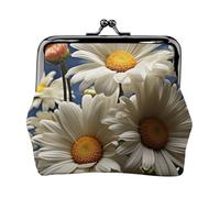 Münzgeldbörse aus Leder für Damen mit Kussverschluss, Blumenmuster, Gänseblümchen, Clutch, Mini-Geldbörse