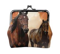 Münzgeldbörse aus Leder für Damen mit Kussverschluss, braune Pferde-Silhouette, Clutch, Mini-Geldbörse