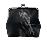 Münzgeldbörse aus Leder für Damen mit Kussverschluss, ein dunkles Pferd, Clutch, Mini-Geldbörse