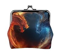 Münzgeldbörse aus Leder für Damen mit Kussverschluss, Geldbörse mit Feuer und Eisdrachen, Clutch, Mini-Geldbörse