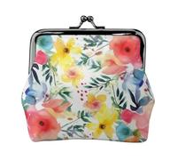 Münzgeldbörse aus Leder für Damen mit Kussverschluss, helles Blumenmuster, Aquarell-Clutch, Mini-Geldbörse