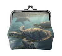 Münzgeldbörse aus Leder für Damen mit Kussverschluss, Motiv: Sonnensee, Schildkröte, Clutch, Mini-Geldbörse