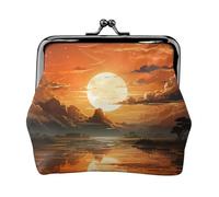 Münzgeldbörse aus Leder für Damen mit Kussverschluss, Orange Sky Clutch, Mini-Geldbörse