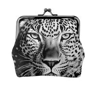 Münzgeldbörse aus Leder für Damen mit Kussverschluss, Schwarz und Weiß, Leopardengesicht, Clutch, Mini-Geldbörse