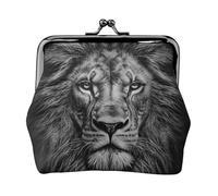 Münzgeldbörse aus Leder für Damen mit Kussverschluss, Schwarz und Weiß, Löwenkopf, Clutch, Mini-Geldbörse